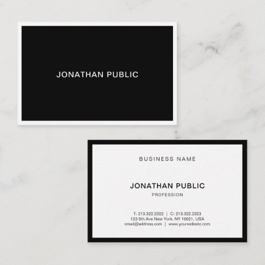 Moderne elegante zwarte en witte professionele vle visitekaartje (Voorkant / Achterkant)