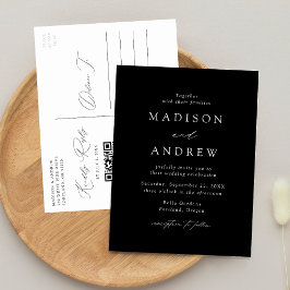 Moderne Elegante Zwarte en Witte QR Code Huwelijk Uitnodiging Briefkaart
