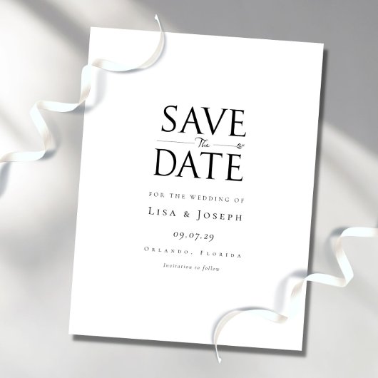 Moderne Elegante Zwarte en Witte Save the Date Briefkaart