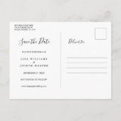 Moderne Elegante Zwarte en Witte Save the Date Briefkaart (Achterkant)