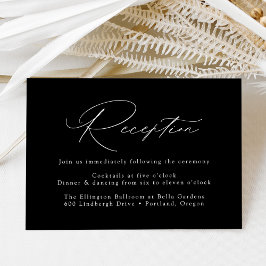 Moderne Elegante Zwarte en Witte Trouwreceptie Informatiekaartje