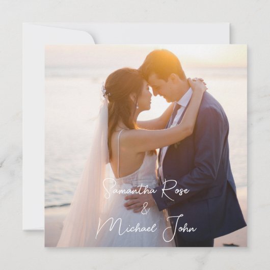 Moderne elegante zwarte foto bruiloft dank u kaart (Achterkant)