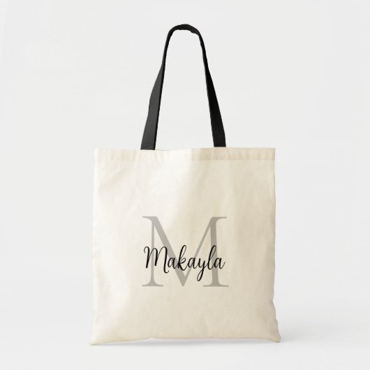 Moderne Elegante Zwarte Gepersonaliseerde Monogram Tote Bag (Voorkant)