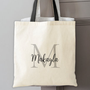 Moderne Elegante Zwarte Gepersonaliseerde Monogram Tote Bag