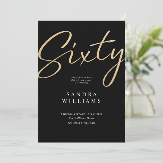 Moderne Elegante Zwarte Gouden 60e Verjaardag Kaart (Staand voorkant)