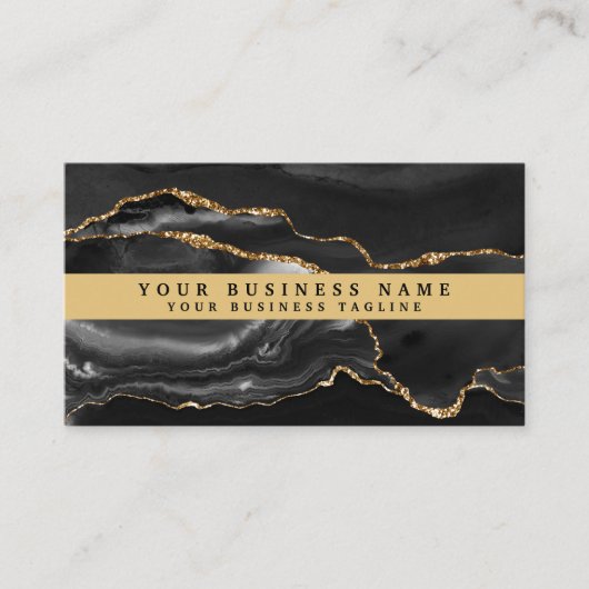 Moderne Elegante Zwarte Gouden Agaat Visitekaartje (Voorkant)