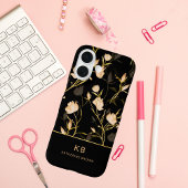 Moderne Elegante Zwarte Gouden Bloemmotief Case-Mate iPhone Case