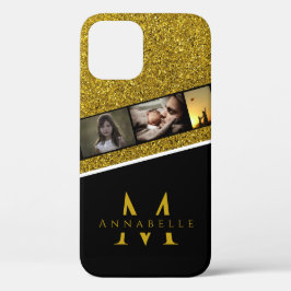 Moderne Elegante Zwarte Gouden Glitter Monogram Fo Case-Mate iPhone Case