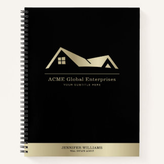 Moderne Elegante Zwarte Gouden Logo Onroerend Goed Notitieboek