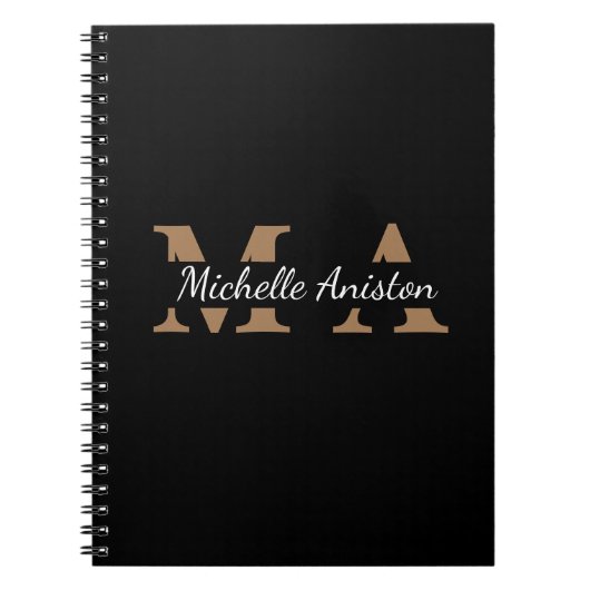 Moderne Elegante Zwarte Gouden Monogram Minimalist Notitieboek (Voorkant)