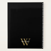 Moderne Elegante Zwarte Gouden Monogram Naam Plann Planner (Achterkant)