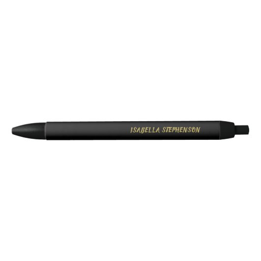 Moderne Elegante Zwarte Gouden Naam Zwarte Inkt Pen (Voorkant)