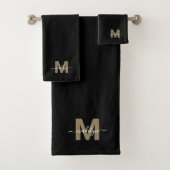 Moderne Elegante Zwarte Gouden Script Naam Monogra Bad Handdoek (Insitu)