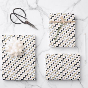Moderne Elegante Zwarte Gouden Zig Zag Chevron Inpakpapier Vel