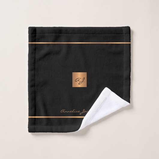 Moderne elegante zwarte goudkleurige monogrammed s bad handdoek (Wasdoekje)