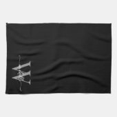 Moderne Elegante Zwarte Grijze Monogram Naam Lette Theedoek (Horizontaal)