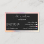 Moderne elegante zwarte holografische iriserende r visitekaartje (Achterkant)