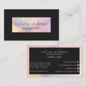 Moderne elegante zwarte holografische iriserende r visitekaartje (Voorkant / Achterkant)