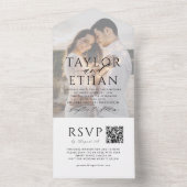 Moderne Elegante Zwarte Huwelijksfoto QR Code All In One Uitnodiging (Binnen)