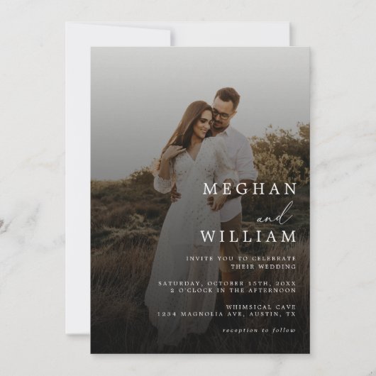 Moderne Elegante Zwarte Huwelijksfoto QR Code Kaart (Voorkant)