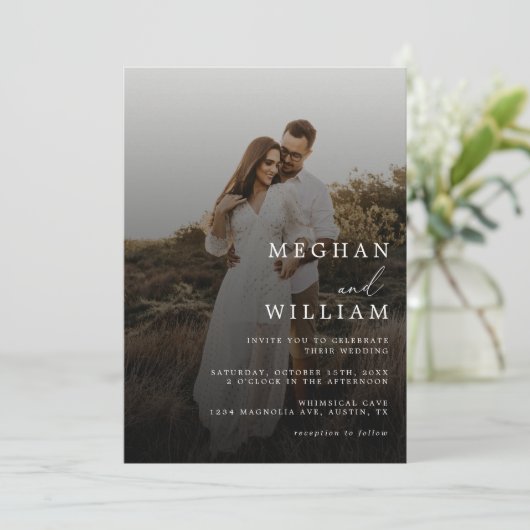 Moderne Elegante Zwarte Huwelijksfoto QR Code Kaart (Staand voorkant)