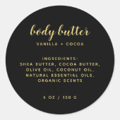 Moderne elegante zwarte ingrediëntenlijst ronde sticker (Voorkant)