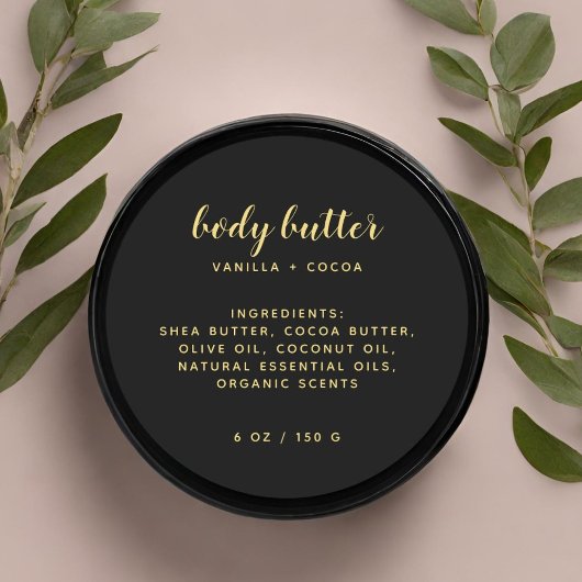 Moderne elegante zwarte ingrediëntenlijst ronde sticker