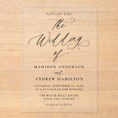 Moderne elegante zwarte kalligrafie bruiloft acryl uitnodigingen (Voorkant)