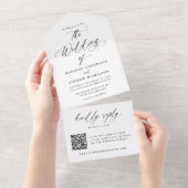 Moderne elegante zwarte kalligrafie bruiloft all in one uitnodiging (Afscheurbaar)