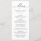 Moderne elegante zwarte kalligrafie bruiloft menu (Voorkant)