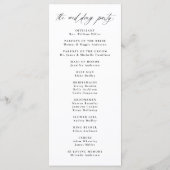 Moderne elegante zwarte kalligrafie bruiloft programmakaart (Achterkant)