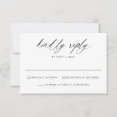 Moderne elegante zwarte kalligrafie bruiloft RSVP kaartje (Voorkant)