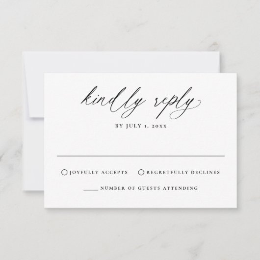 Moderne elegante zwarte kalligrafie bruiloft RSVP kaartje (Voorkant)