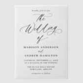 Moderne elegante zwarte kalligrafie bruiloft vellum uitnodigingen (Voorkant)