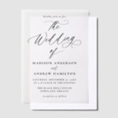 Moderne elegante zwarte kalligrafie bruiloft vellum uitnodigingen (Offset)