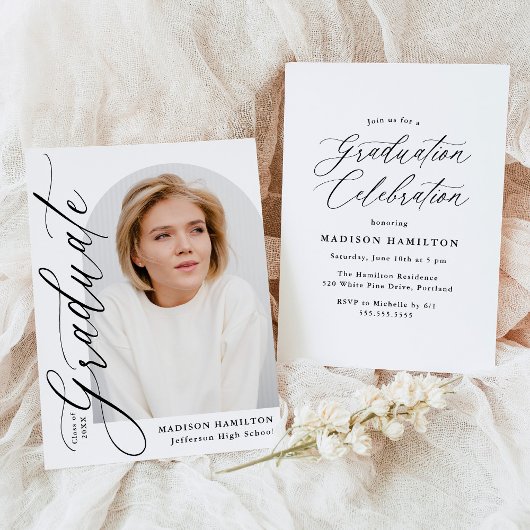 Moderne Elegante Zwarte Kalligrafie Foto Afstudere Kaart