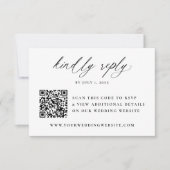 Moderne Elegante Zwarte Kalligrafie QR Code Huweli RSVP Kaartje (Voorkant)