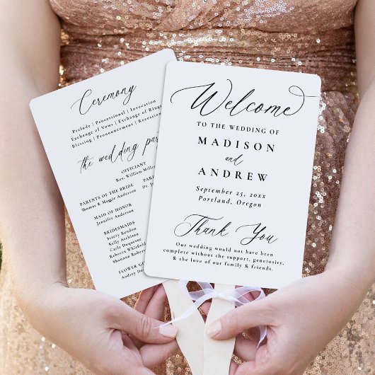 Moderne Elegante Zwarte Kalligrafie Trouwprogramma Handwaaier