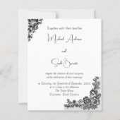 Moderne elegante zwarte kant bruiloft uitnodiging (Voorkant)