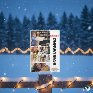Moderne Elegante Zwarte Kerst Collage met Vijf Fot Feestdagenkaart