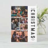 Moderne Elegante Zwarte Kerstkaart met Vijf Foto's (Staand voorkant)