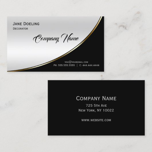 Moderne, elegante zwarte lichte zilver visitekaartje (Voorkant / Achterkant)