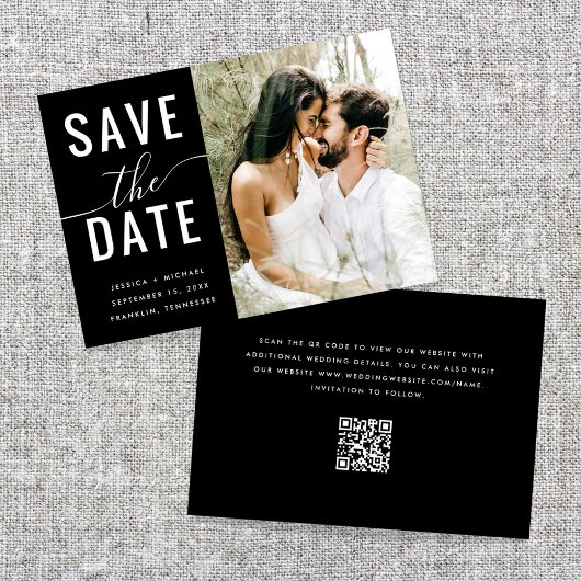 Moderne Elegante Zwarte Minimalistische QR-Code Fo Save The Date