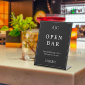 Moderne Elegante Zwarte Monogram Trouwbar Reclamebord Met Voetstuk