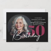 Moderne Elegante Zwarte Rode 50ste Verjaardagsfees Kaart (Voorkant)