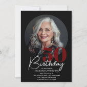 Moderne Elegante Zwarte Rode 50ste Verjaardagsfees Kaart (Voorkant)
