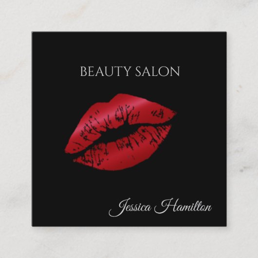 Moderne elegante zwarte rode lippen vierkante visitekaartje (Voorkant)