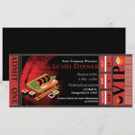 Moderne Elegante Zwarte & Rode Sushi VIP Dinerfees Kaart