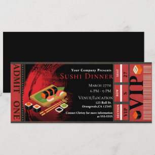 Moderne Elegante Zwarte & Rode Sushi VIP Dinerfees Kaart