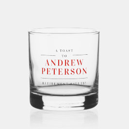 Moderne Elegante Zwarte Rode Toast Viering Naam Whisky Glas